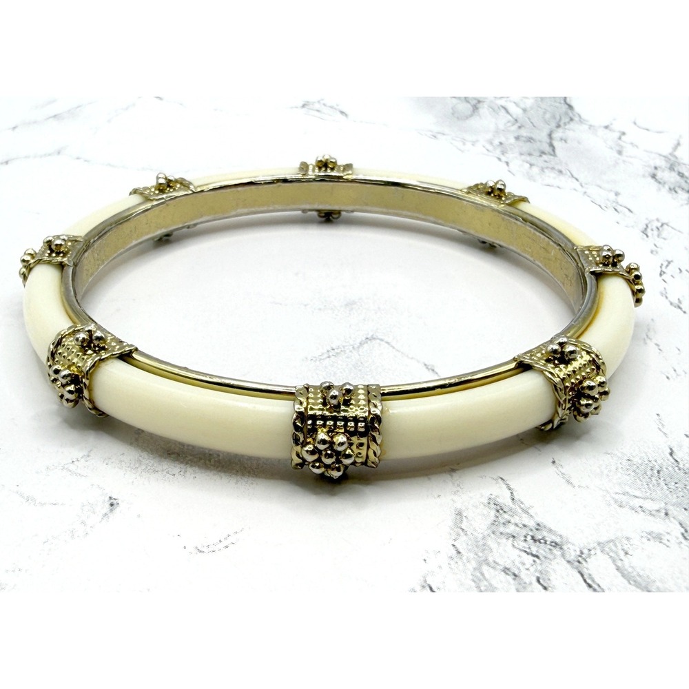 Gold Cream Bangle Bracelet‎ Vintage Style 8.5" Decorative Spacers